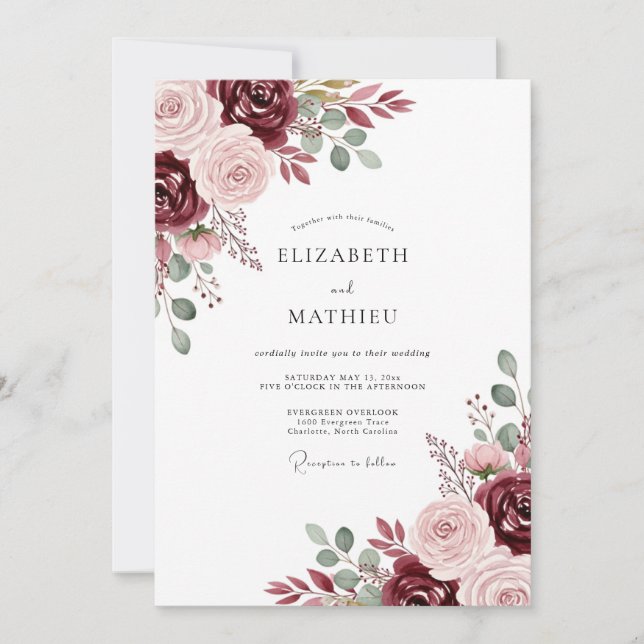 Convites Casamento Burgundy Atemporal Outonal (Frente)