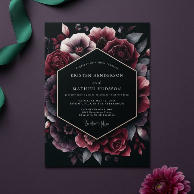 Convites Casamento Burgundy Bloom (Criador carregado)