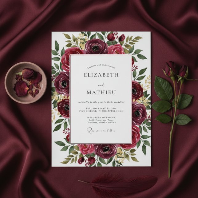 Convites Casamento Burgundy Bloom (Criador carregado)