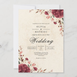 Convites Casamento Burgundy Bloom Arch Romântico
