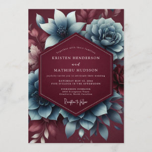 Convites Casamento Burgundy & Blue Moody Bloom