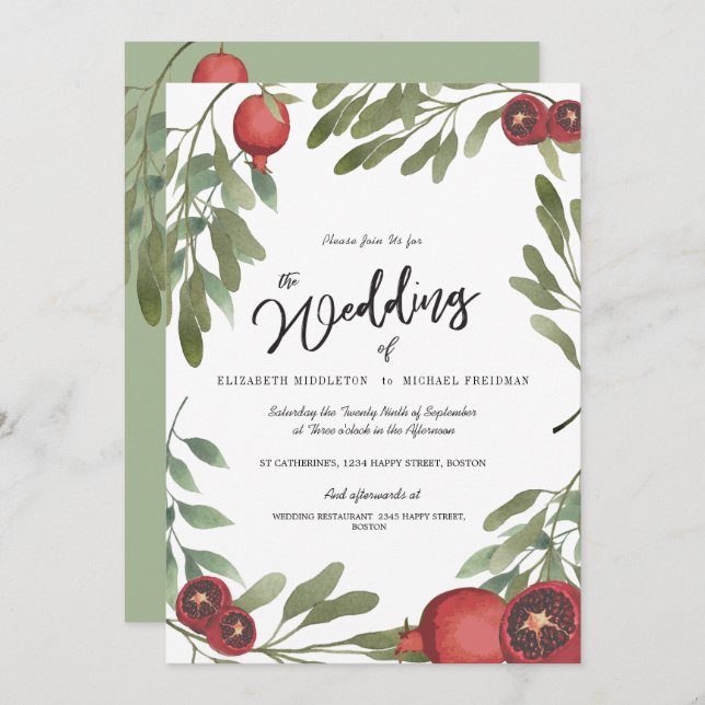 Convites Casamento Burgundy Boho Greenery (Frente/Verso)