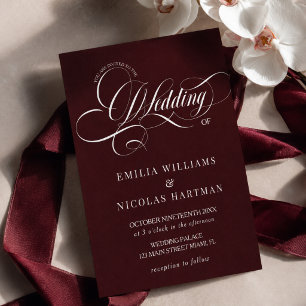 Convites Casamento Burgundy de Dinheiro Antigo Elegante
