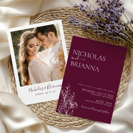 Convites Casamento Burgundy de Luxo Minimalista