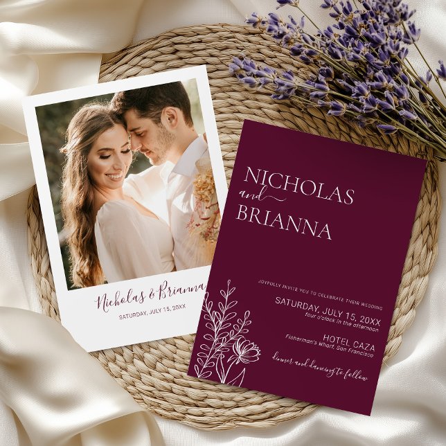 Convites Casamento Burgundy de Luxo Minimalista (Criador carregado)