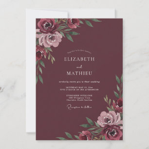 Convites Casamento Burgundy Deep Floral Embrace