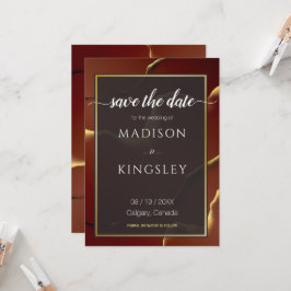 Convites Casamento 🤵 Burgundy Dourado Elegant Inky Abstrat