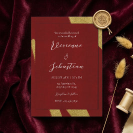 Convites Casamento Burgundy e Dourado com Roteiro de Luxo E
