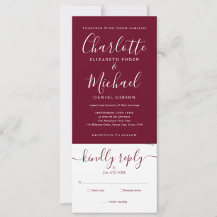 Convites Casamento Burgundy Elegant Script Tudo Em Um