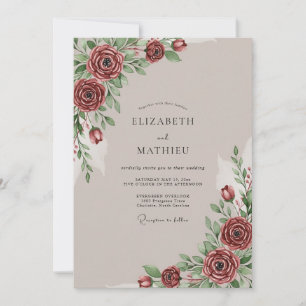 Convites Casamento Burgundy Elegante de Outono