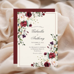Convites Casamento Burgundy Eucalyptus Floral Escalonado