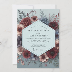 Convites Casamento Burgundy Flora Pintura