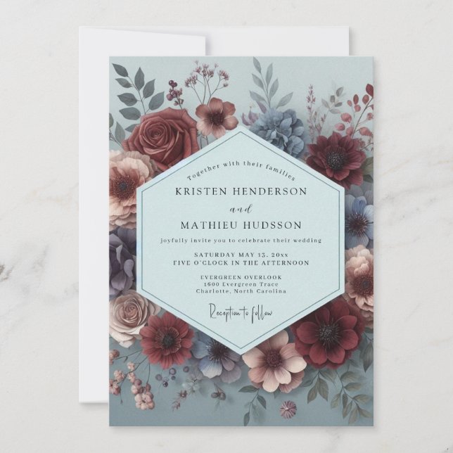 Convites Casamento Burgundy Flora Pintura (Frente)