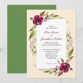 Convites Casamento Burgundy Floral Aquarela Elegante