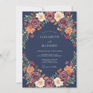 Convites Casamento Burgundy Floral Outono Florescer