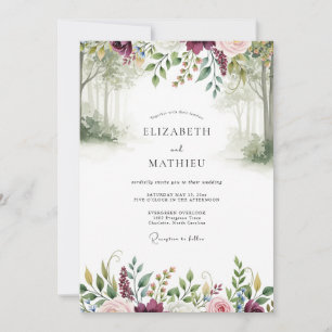 Convites Casamento Burgundy Floresta Nebulosa