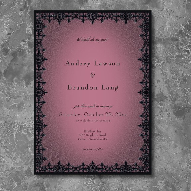 Convites Casamento Burgundy Fronteira de Ferro Gótico Vitor (Victorian Gothic Iron Border Burgundy Wedding Invitation)