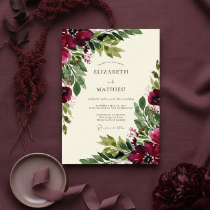 Convites Casamento Burgundy Luxuoso de Outono