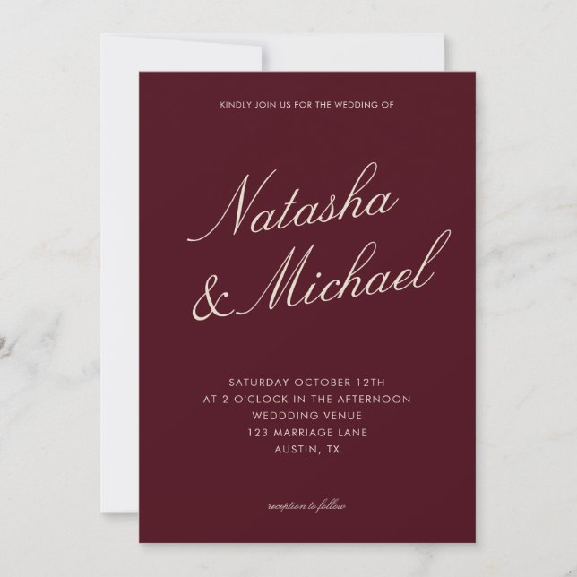 Convites Casamento Burgundy Minimalista com Classe (Frente)