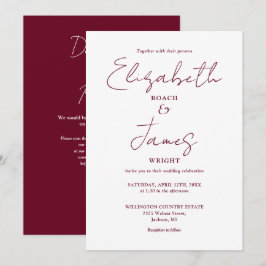 Convites Casamento Burgundy Minimalista Elegante Código QR