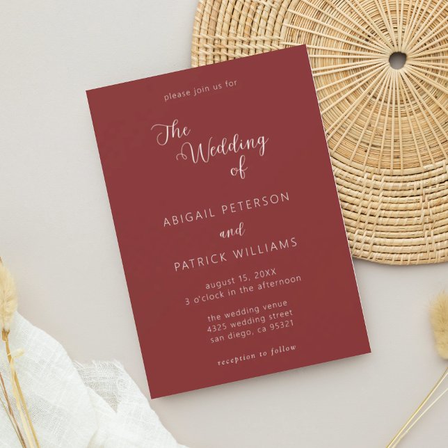 Convites Casamento Burgundy Minimalista Moderna (Criador carregado)