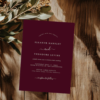 Convites Casamento Burgundy Minimalista Moderna  