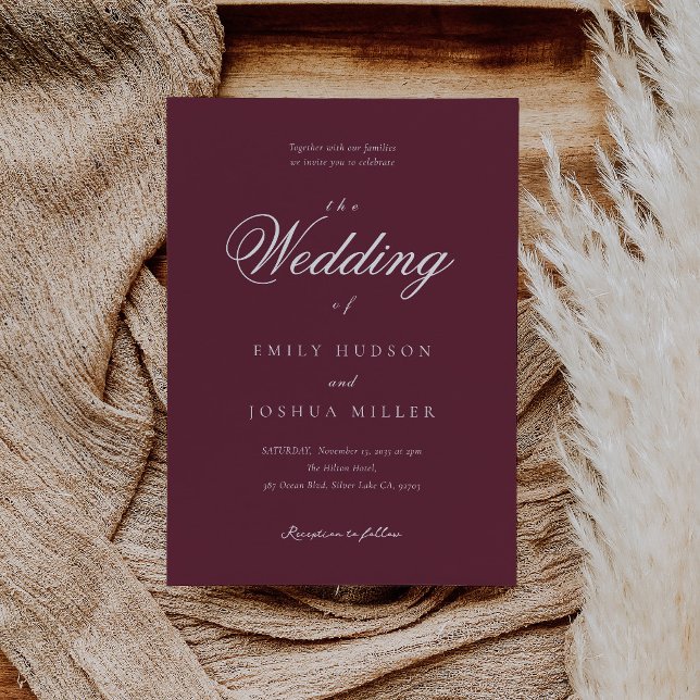Convites Casamento Burgundy Moderno e Elegante (Criador carregado)