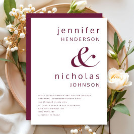 Convites Casamento Burgundy Moderno Elegante