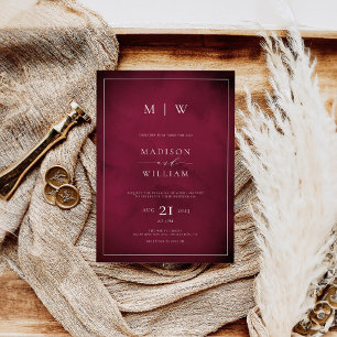 Convites Casamento Burgundy Moderno Elegante Monograma
