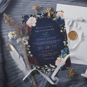 Convites Casamento Burgundy Navy Blush Rose Gold Elegante C