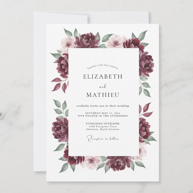 Convites Casamento Burgundy Opulento de Outono (Frente)