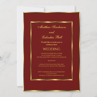 Convites Casamento Burgundy - Ouro Elegante Moderno