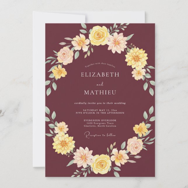 Convites Casamento Burgundy Outono Vibrante (Frente)