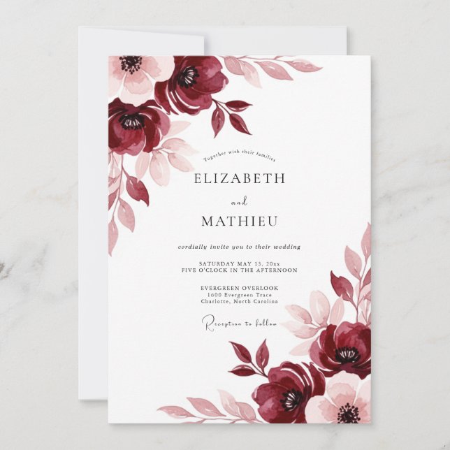 Convites Casamento Burgundy Pastoral Meadow (Frente)