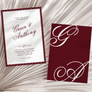 Convites Casamento Burgundy Profundo Monograma Romântico El