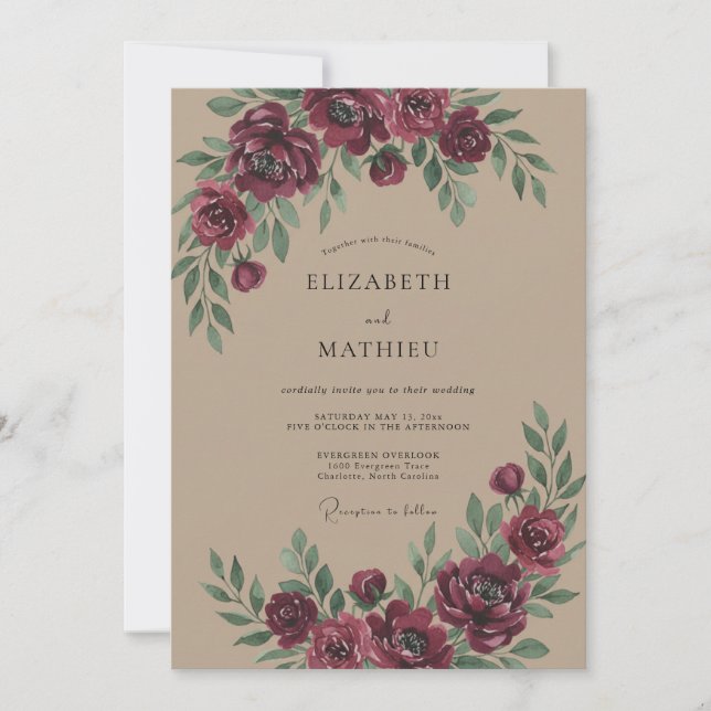 Convites Casamento Burgundy Profundo Outonal (Frente)
