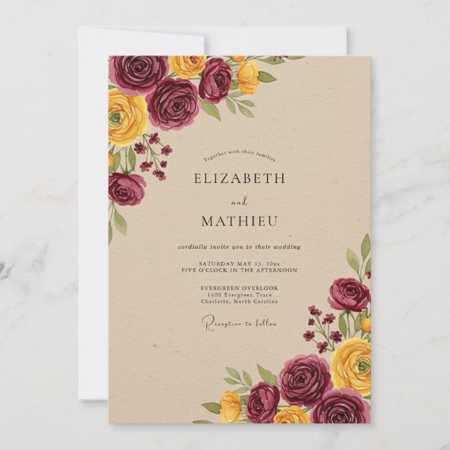 Convites Casamento Burgundy Rico Outonal (Frente)