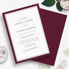 Convites Casamento Burgundy Script Minimalista Elegante Fro
