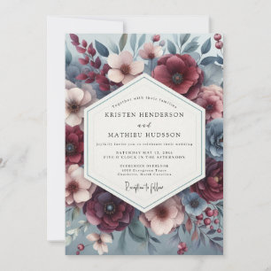 Convites Casamento Burgundy & Slate Poetic Bloom