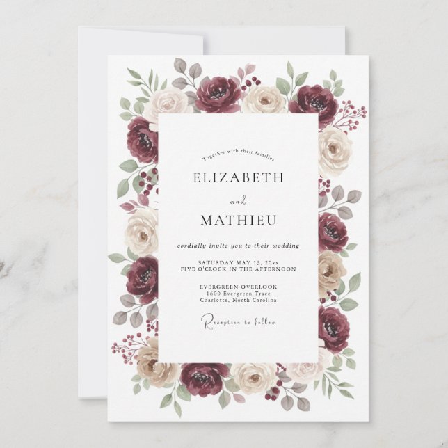 Convites Casamento Burgundy Soberbo de Outono (Frente)