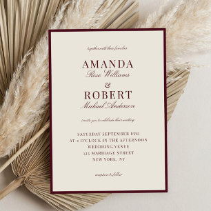 Convites Casamento Burgundy Sofisticado com Estilo Old Mone