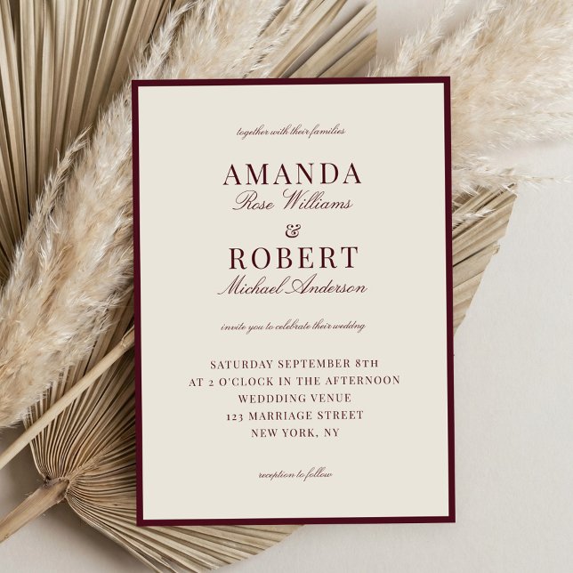 Convites Casamento Burgundy Sofisticado com Estilo Old Mone (Criador carregado)
