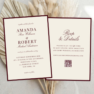 Convites Casamento Burgundy Sofisticado Tudo Em Um