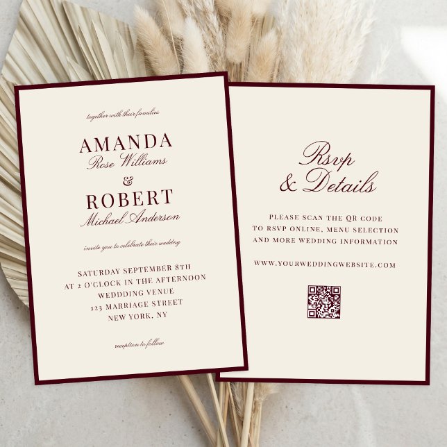 Convites Casamento Burgundy Sofisticado Tudo Em Um (Criador carregado)