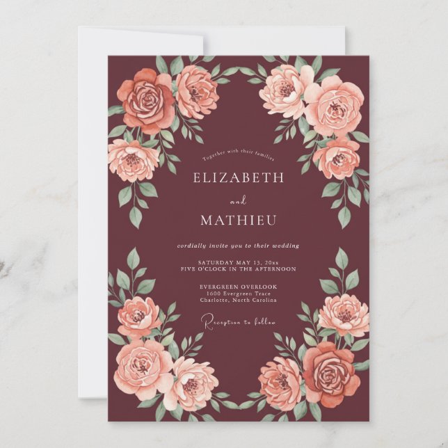 Convites Casamento Burgundy Sublime de Outono (Frente)