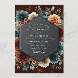 Convites Casamento Burgundy Teal Dutch Bloom