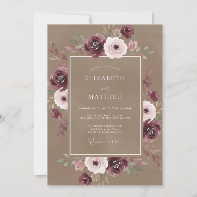 Convites Casamento Burgundy Verdant Whimsy (Frente)