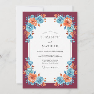 Convites Casamento Burgundy Vibrante de Outono
