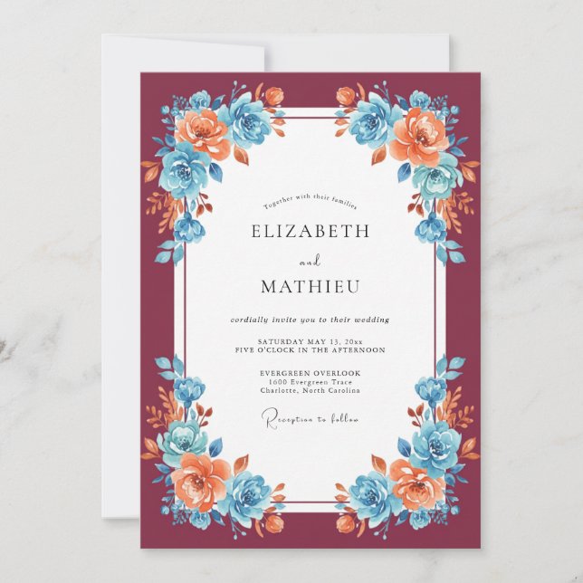Convites Casamento Burgundy Vibrante de Outono (Frente)
