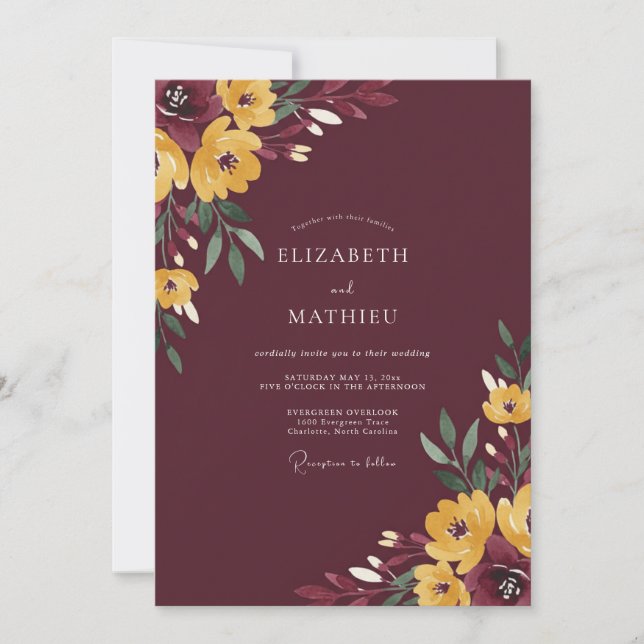 Convites Casamento Burgundy Vivid Harvest (Frente)